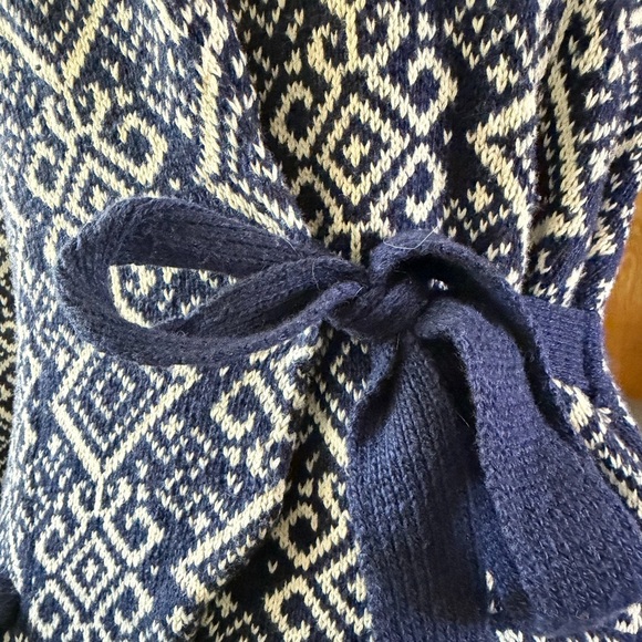Lely Wood Women’s Cardigan Sweater Jacket Blue White Geometric Knit Tie Belt M - Picture 5 of 11